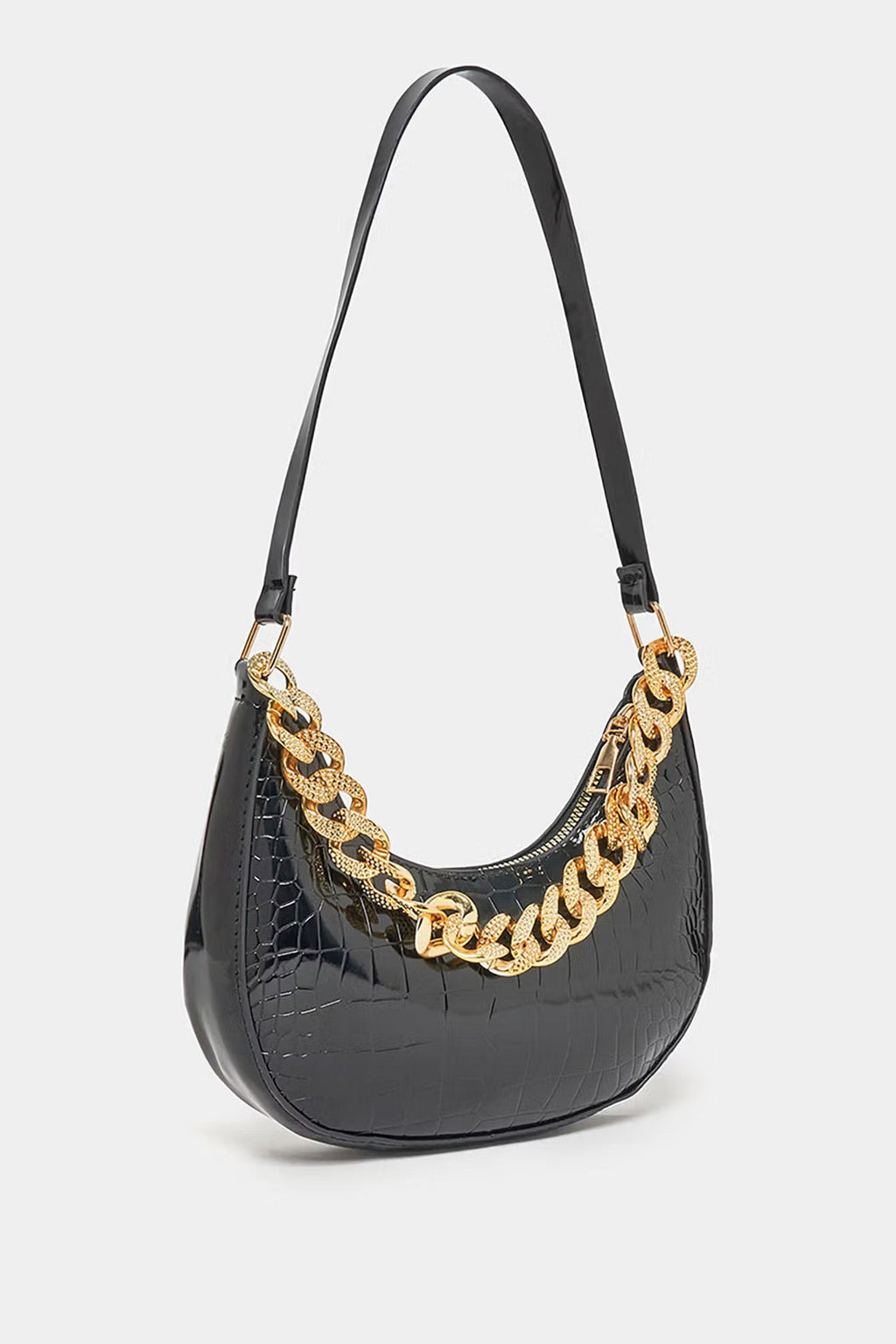 Black Patent Croc Moon Bag