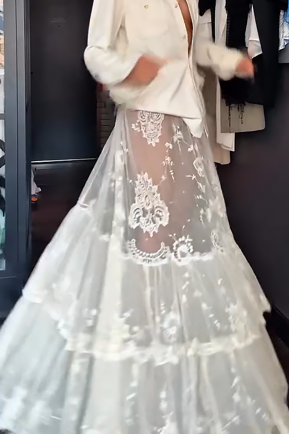 Sheer Floral Lace Maxi Skirt