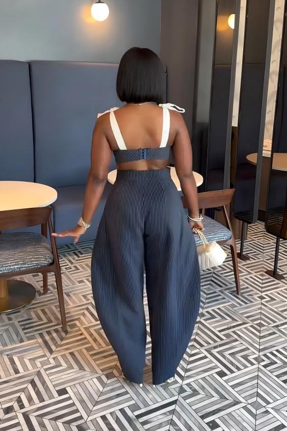 Chic Retro Striped Wide Leg Pants Set